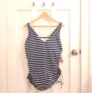 Land's End NEW Swimsuit Top Tankini Top Navy and White Stripe Size 18 DD - 20 DD